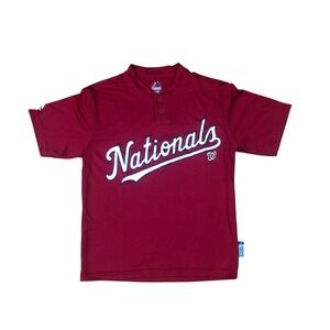 Majestic Shirt Youth Small Washington Nationals Red Cool Base Henley MLB Jersey